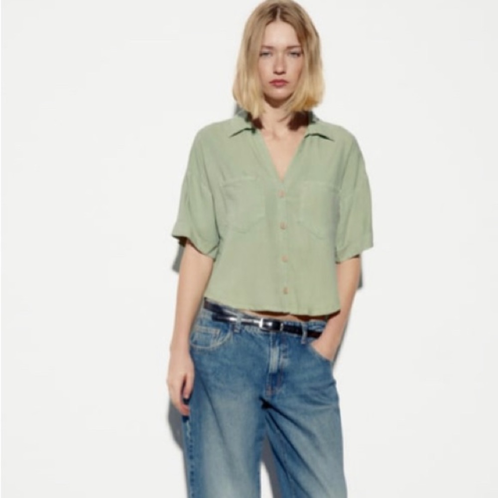 Zara linen blend crop shirt - Medium